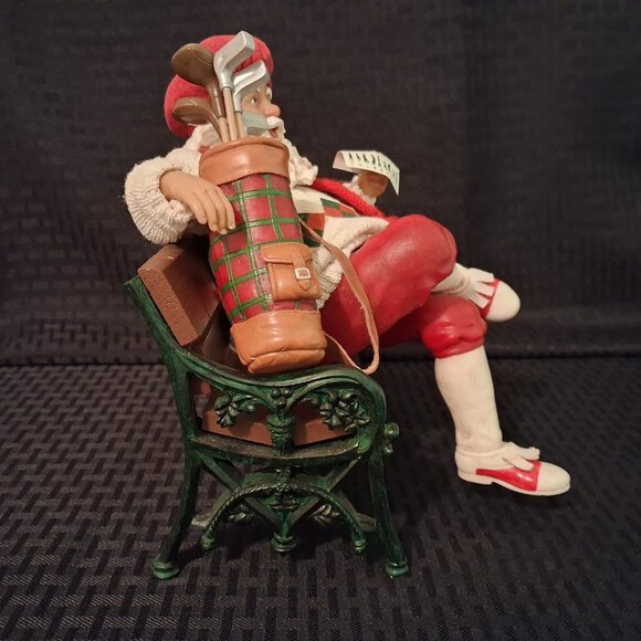 Department 56 Possible Dreams Checking It Twice Golfing Santa on Bench Golf Bag - Picture 5 of 11